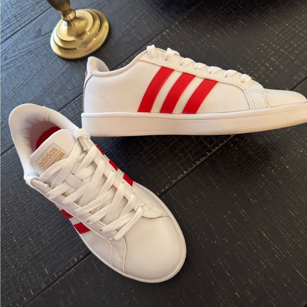 Adidas Classic White Sneakers with Red Stripes